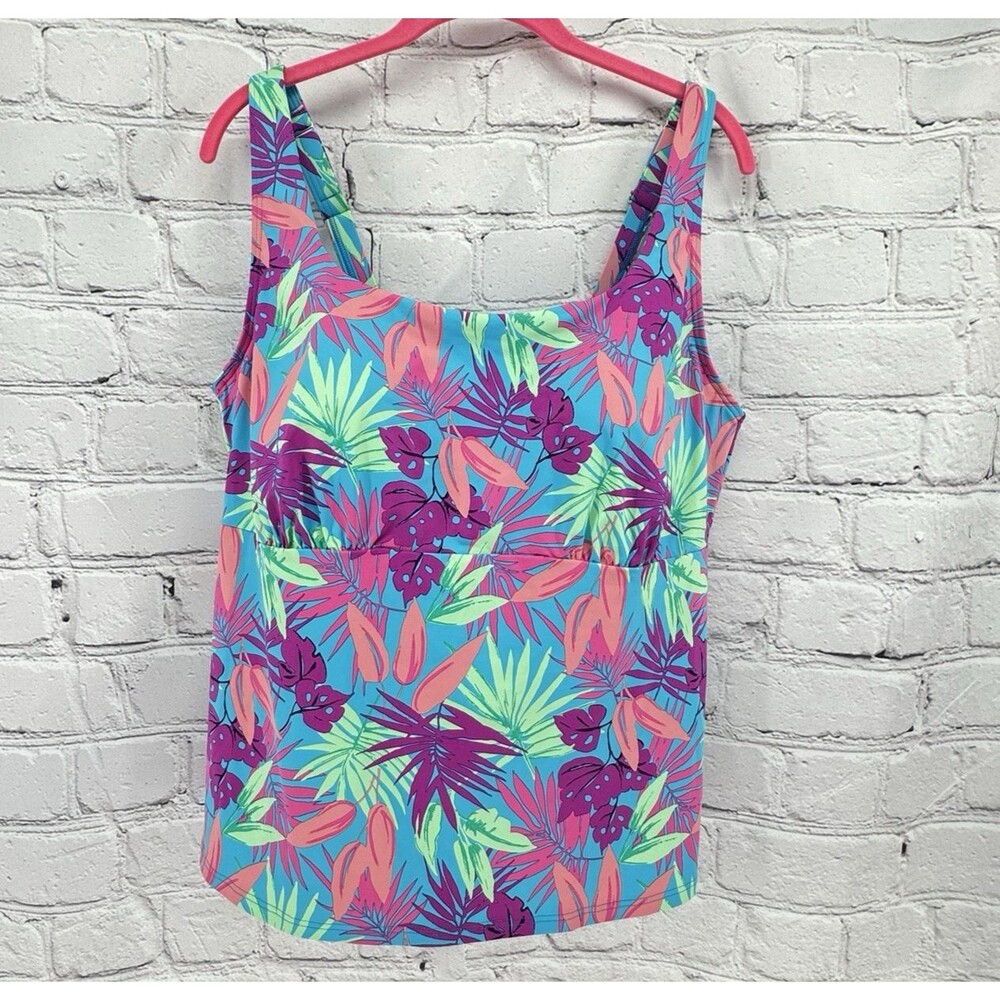 NWT Lands End Tankini Top Women's 18W Plus Tropical Palms Underwire Padded
